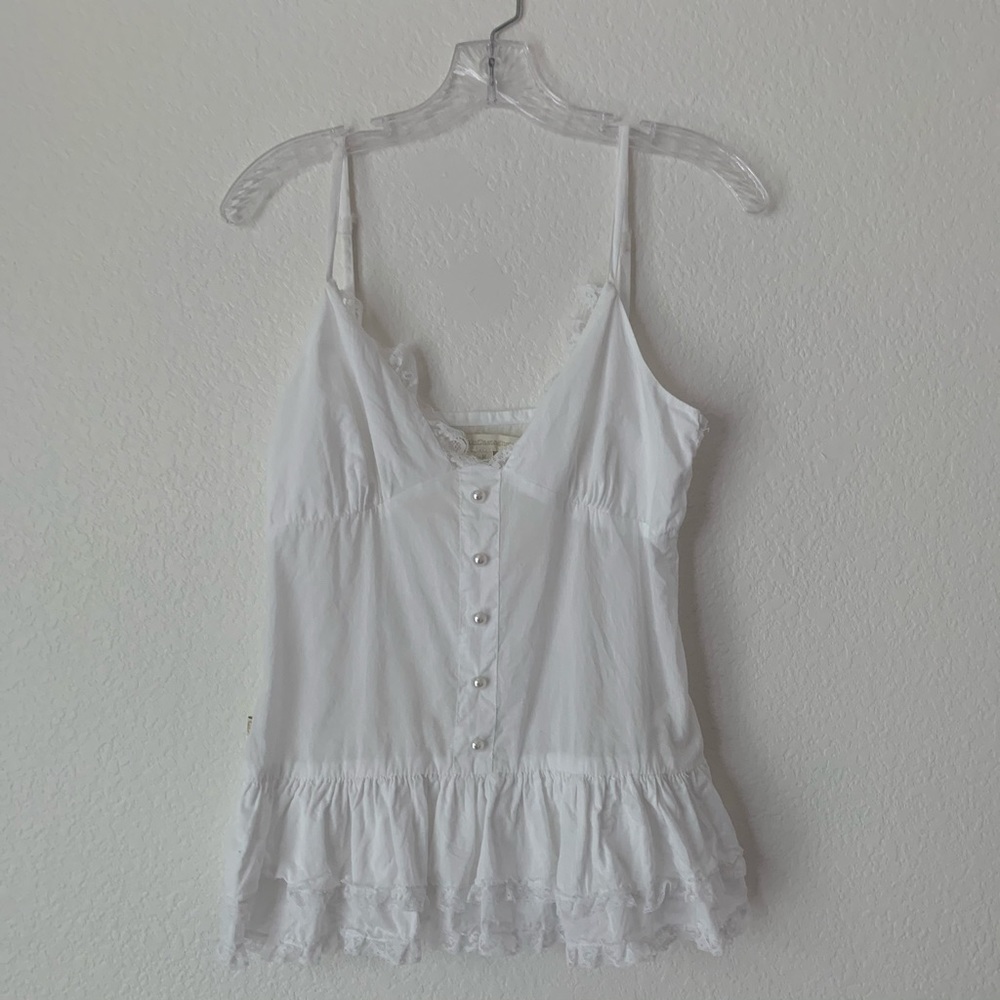 Lulu Castagnette White Tank W/Lace Trim Y2K Style
